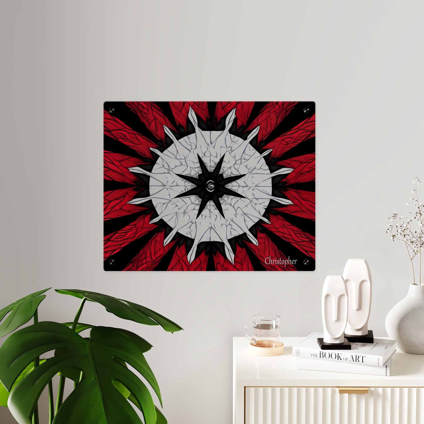 Red & Black Mandala Acrylic Wall Art Panel — Personalized Name Option