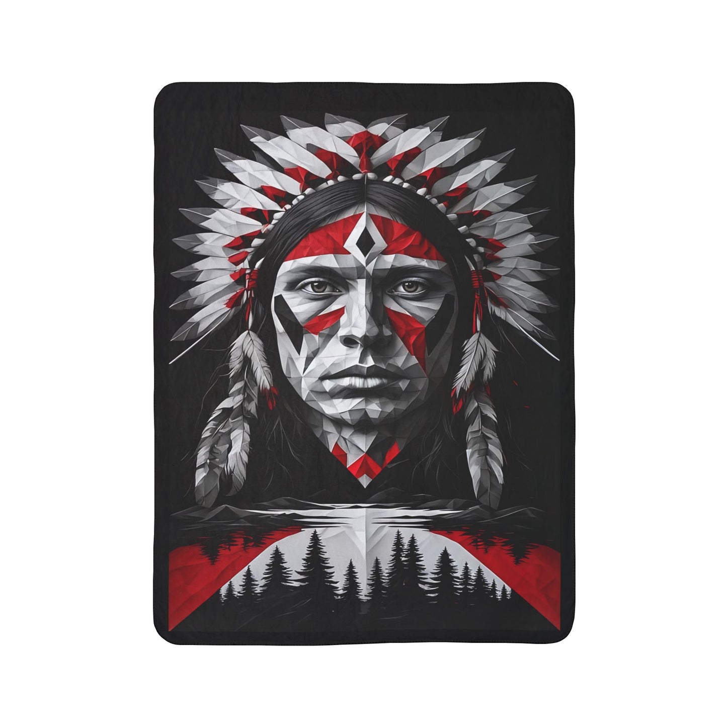 Tribal Chief Fleece Blanket – Native Headdress Graphic Sherpa Throw