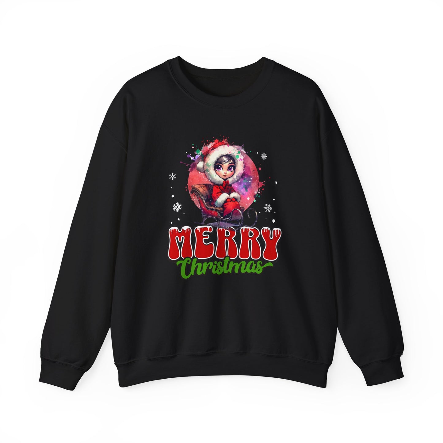 Christmas Crewneck Sweatshirt — Cute Santa Girl 'Merry Christmas' Holiday Pullover