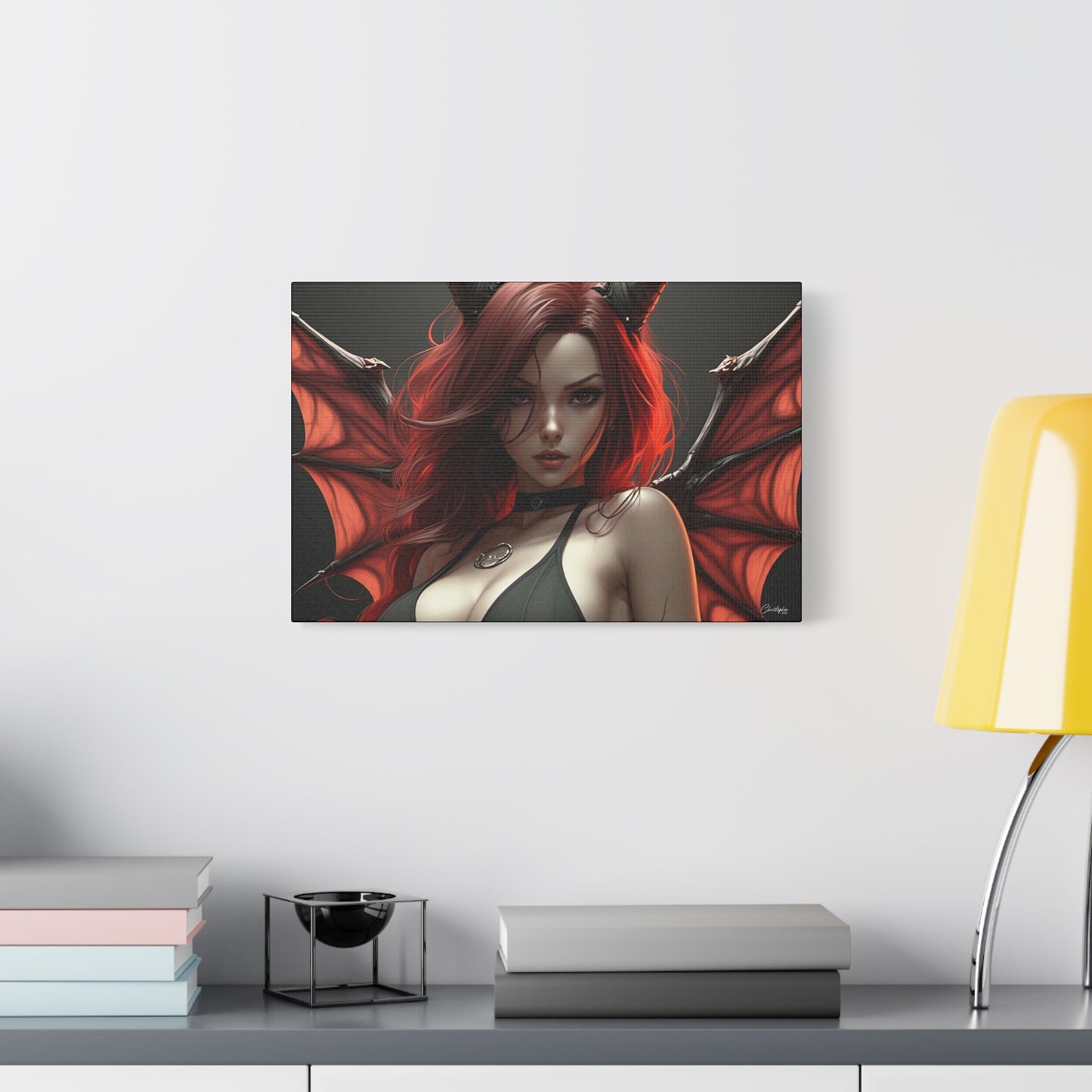 Gothic Fantasy Canvas Art, Demon Girl Wall Decor, Unique Home Decor, Gift for Her, Halloween or Birthday Gift