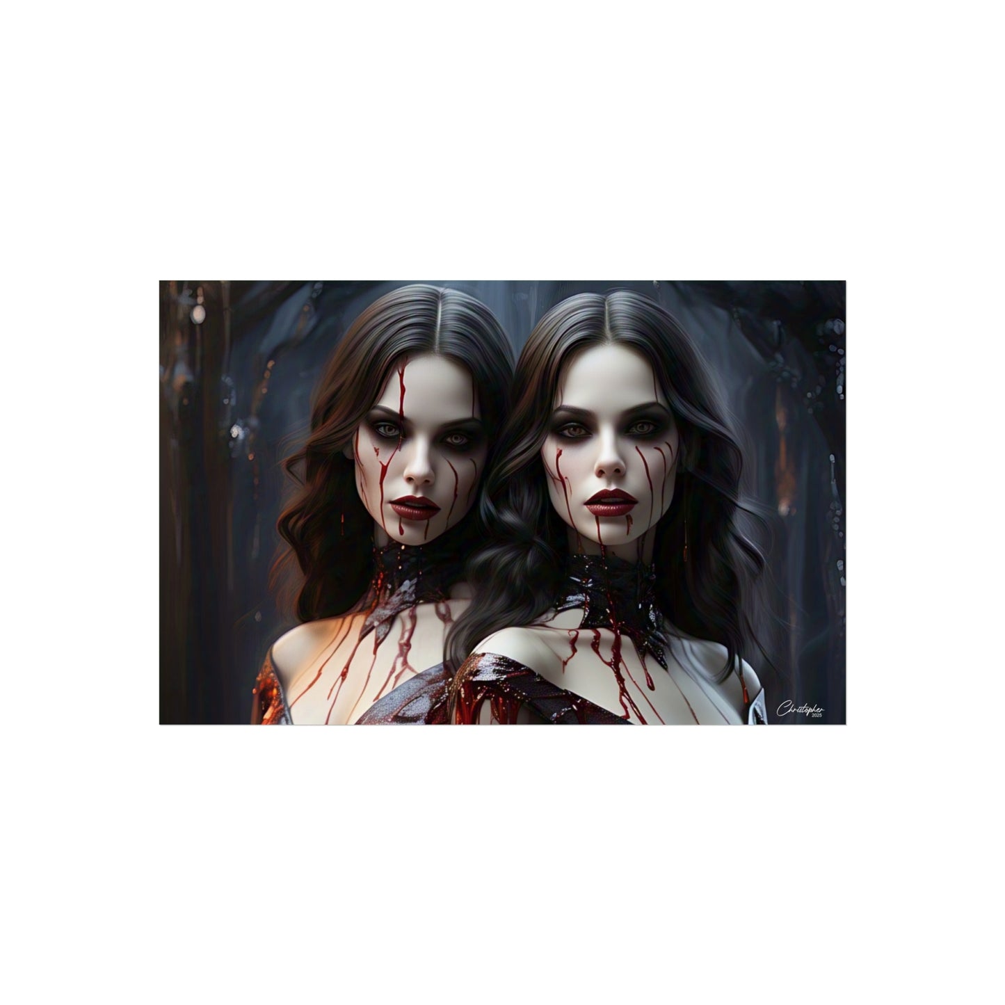 Vampire Sisters Fine Art Poster, Gothic Wall Art, Spooky Decor, Horror Home Decor, Blood Art Print, Dark Aesthetic Print