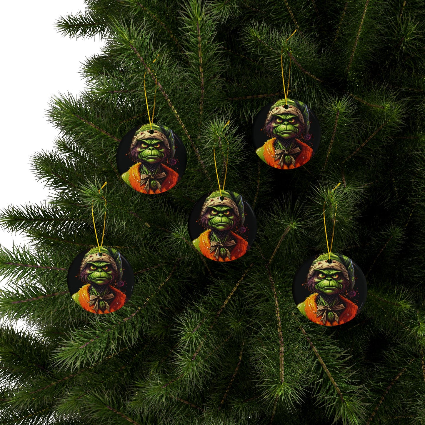 Grinch-Inspired Ceramic Ornament — Double-Sided Holiday Decoration