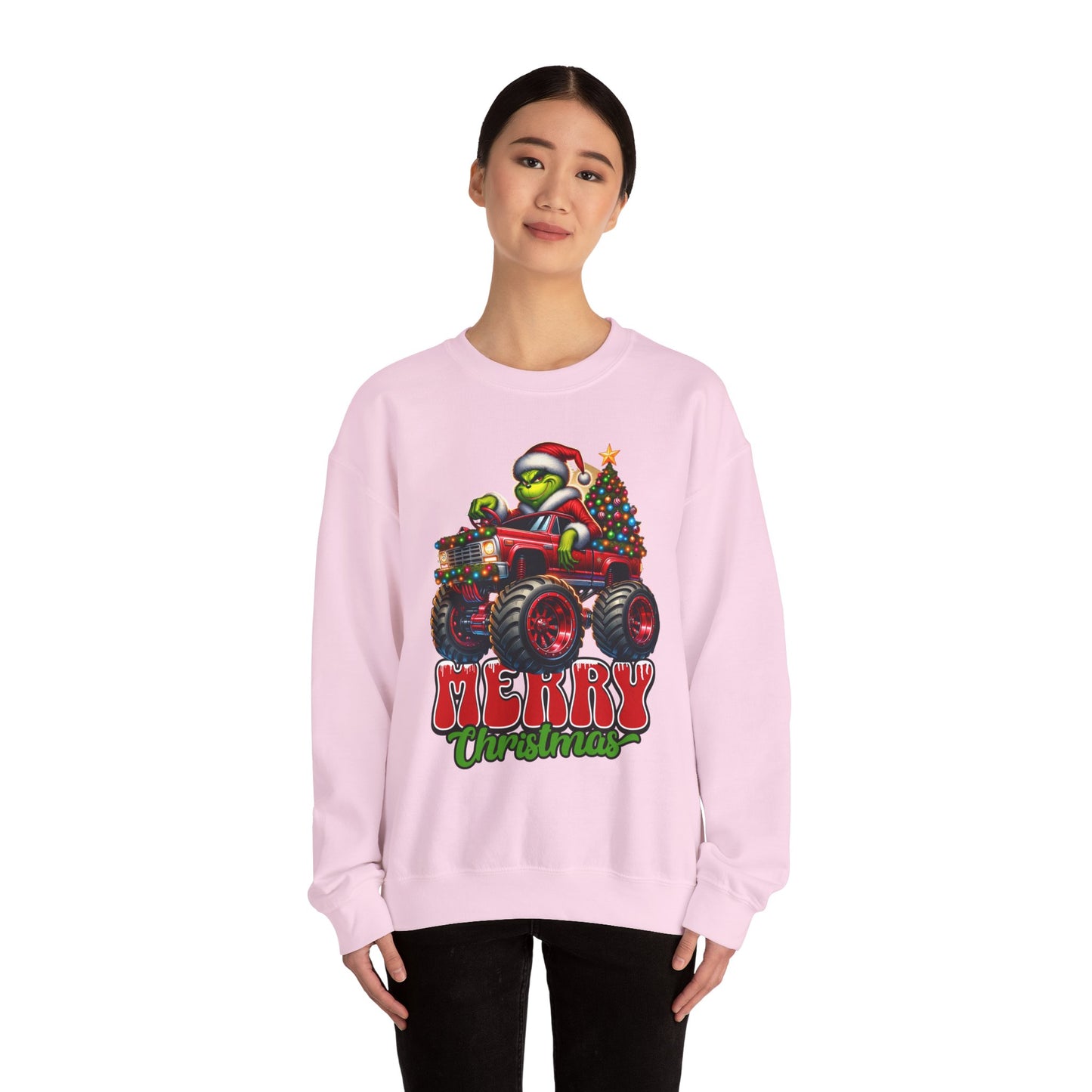 Christmas Monster Truck Sweatshirt — 'Merry Christmas' Grinch Driver Design