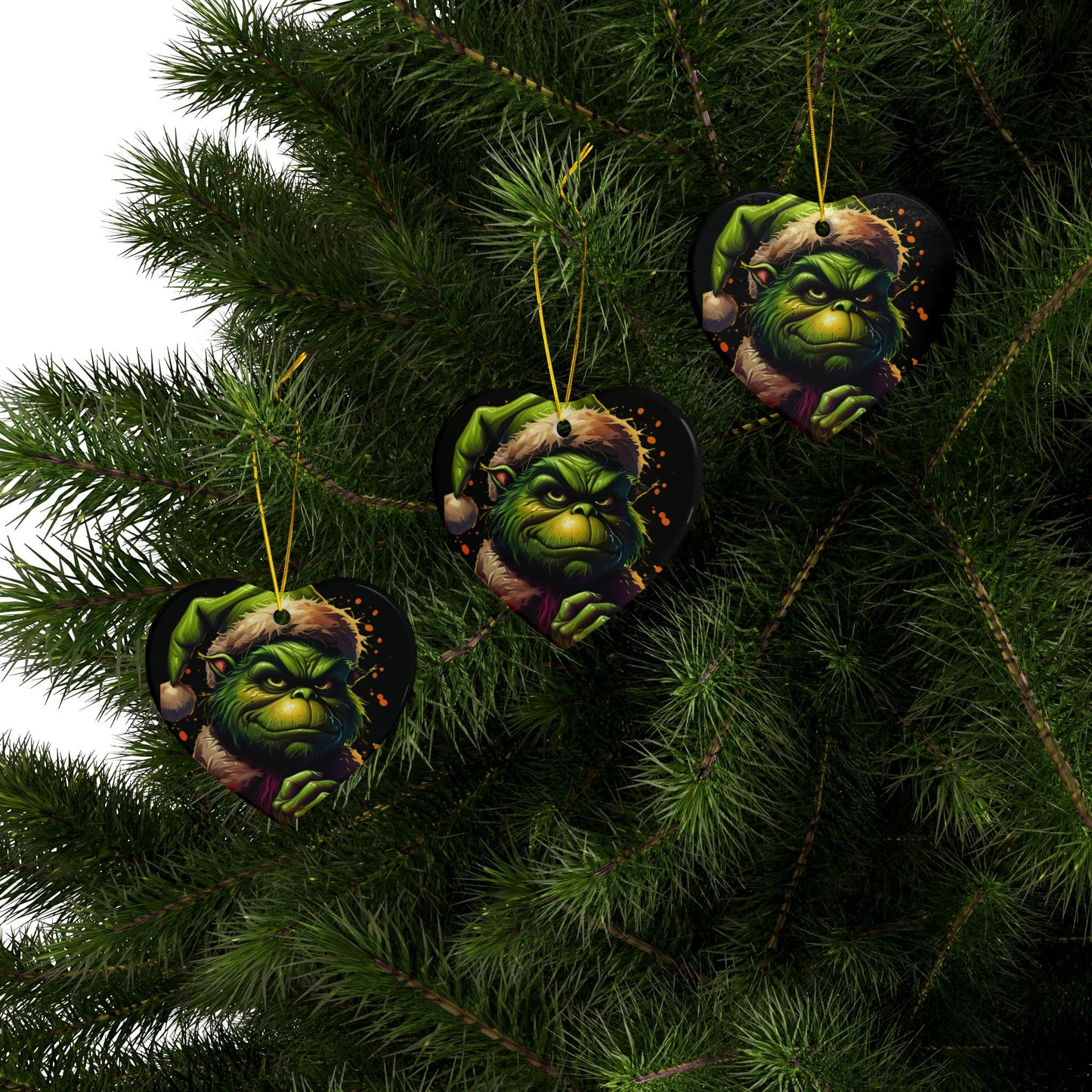 Grumpy Grinch Ceramic Ornament — Double-Sided Christmas Tree Decoration