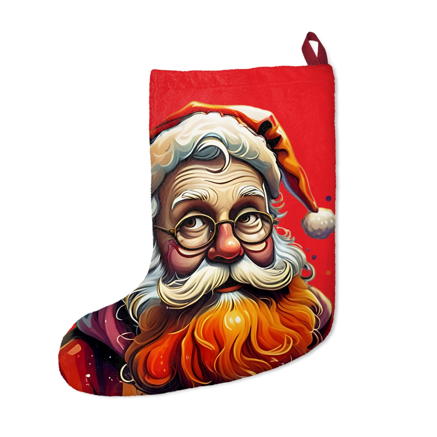 Santa Claus Christmas Stocking — Festive Red Holiday Stocking with Jolly Santa Design