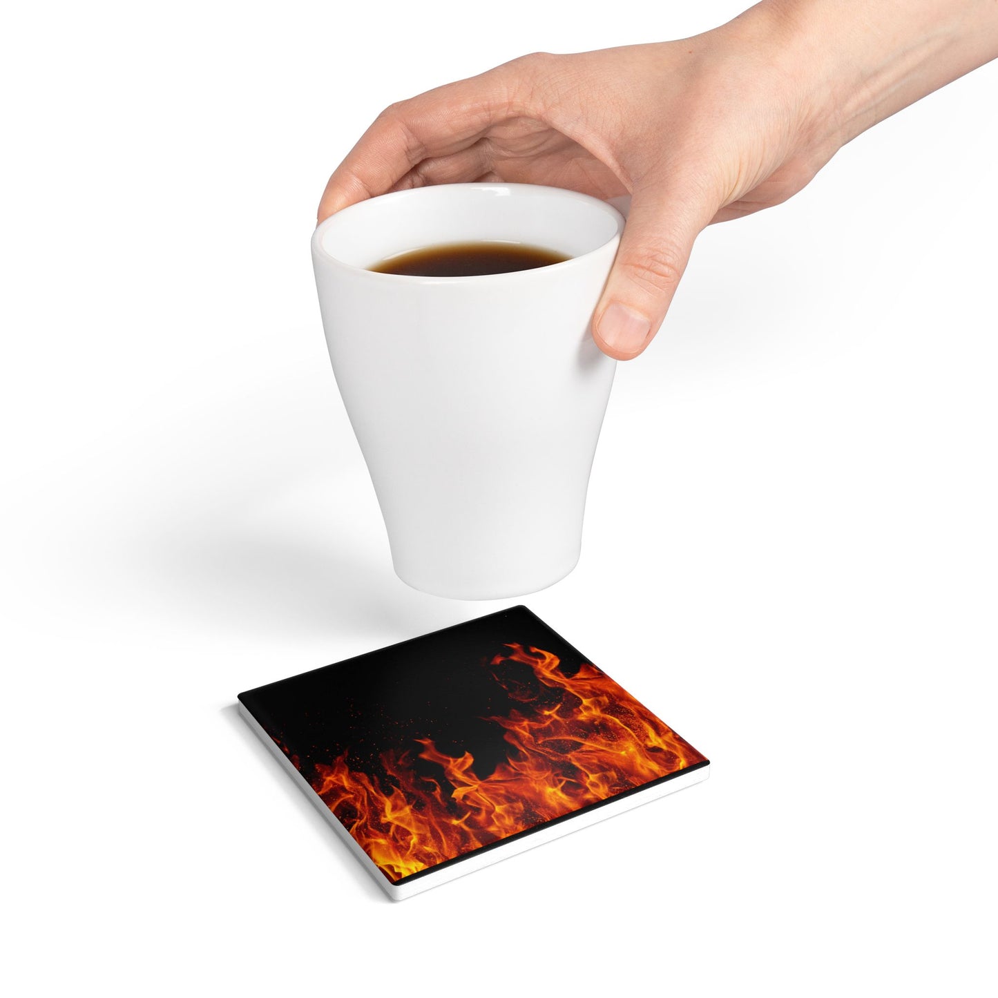 Fiery Flames Ceramic Coaster - Heat-Resistant Drinkware Accent for Home Decor