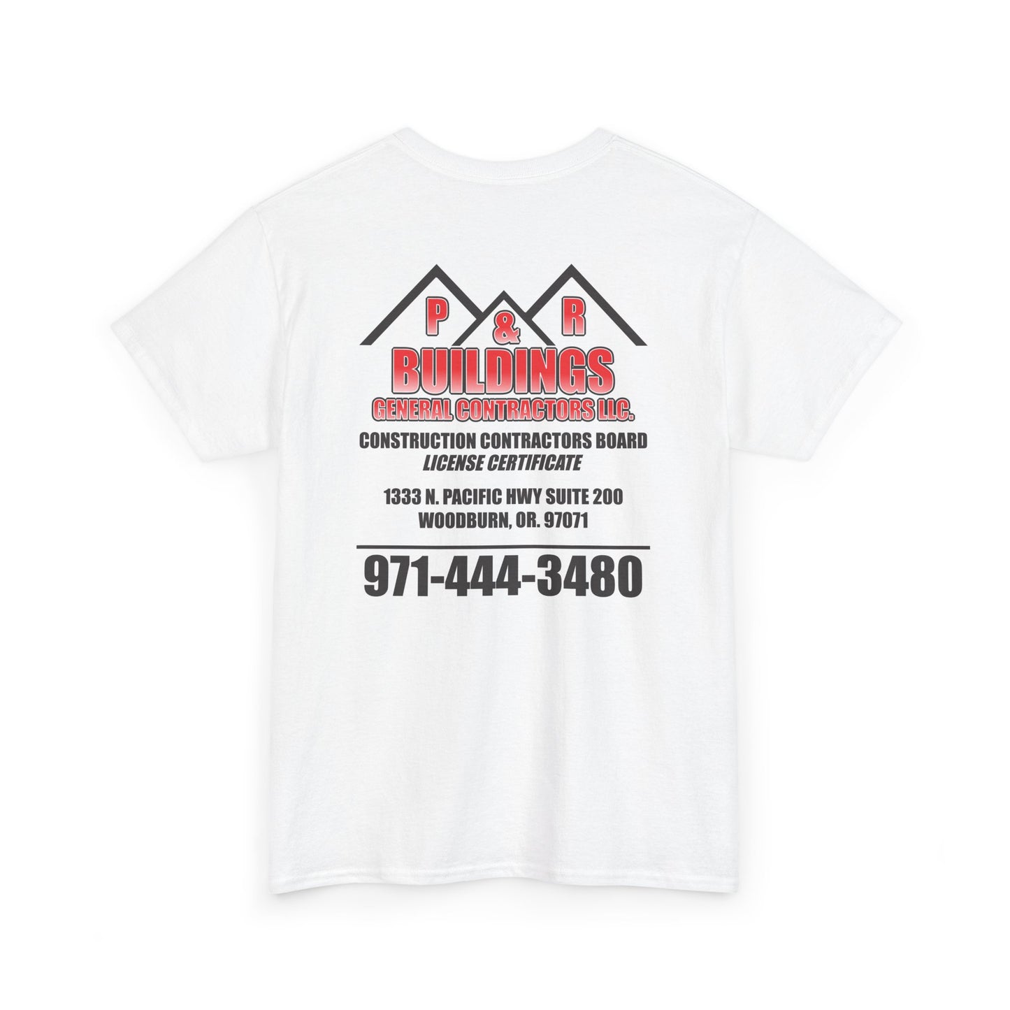 P&R BUILDINGS Logo Tee — Built Kings Contractor T‑Shirt (Phone & License Info on Back)