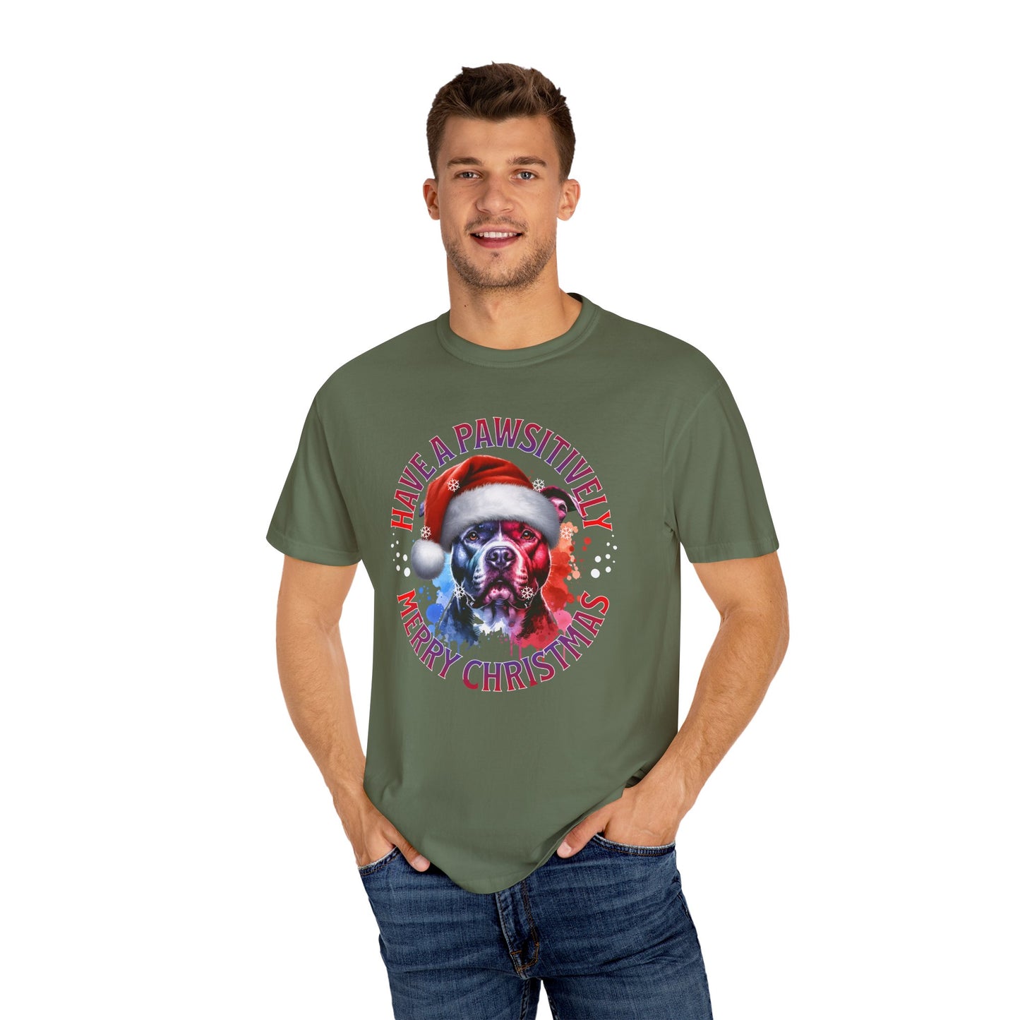 Have a Pawsitively Merry Christmas Pit Bull T-Shirt — Santa Dog Holiday Tee