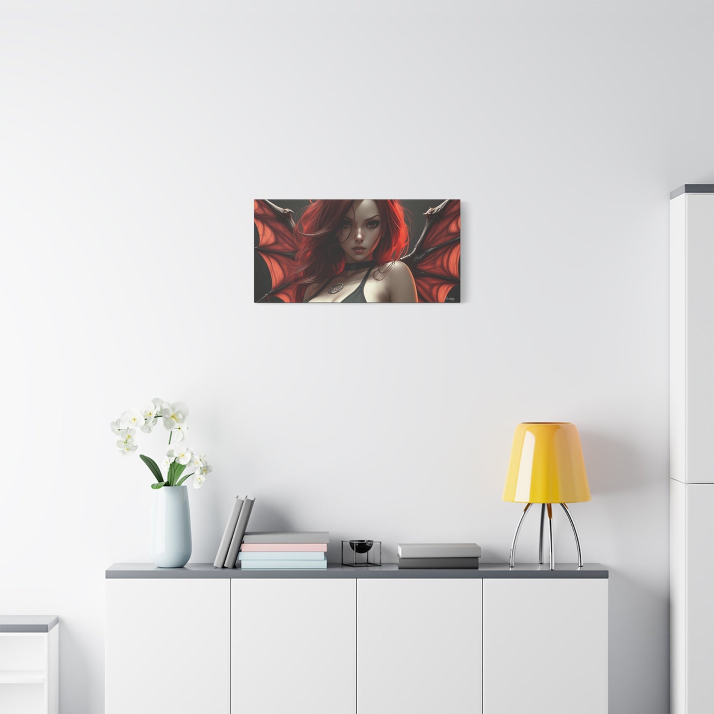 Gothic Fantasy Canvas Art, Demon Girl Wall Decor, Unique Home Decor, Gift for Her, Halloween or Birthday Gift