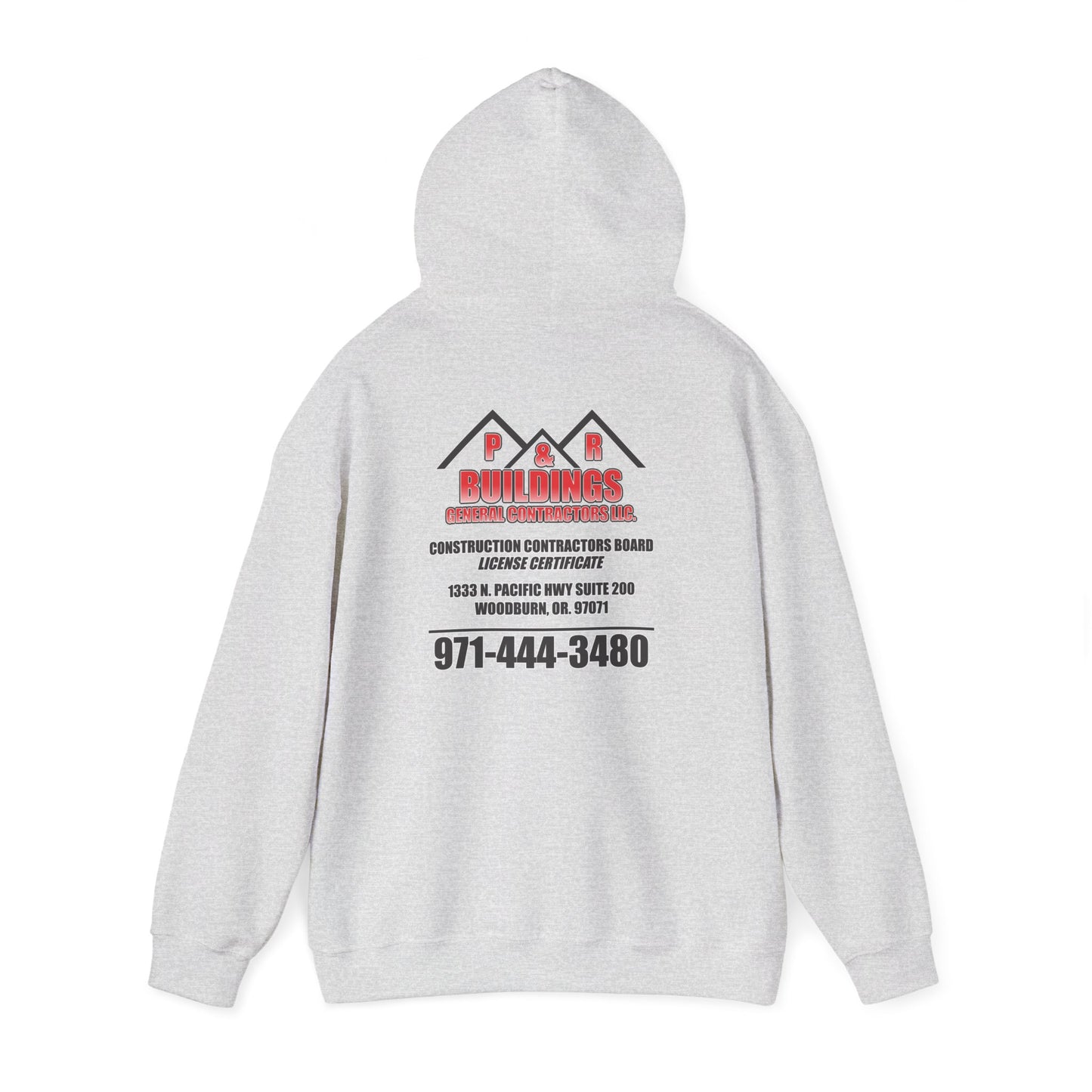 P&R Buildings Logo Hoodie — Custom Contractor License & Phone Number