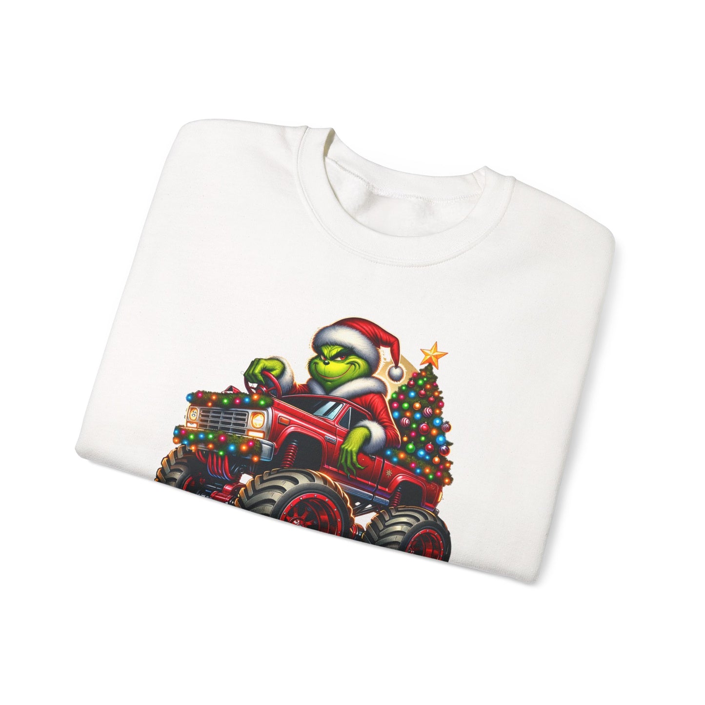 Christmas Monster Truck Sweatshirt — 'Merry Christmas' Grinch Driver Design