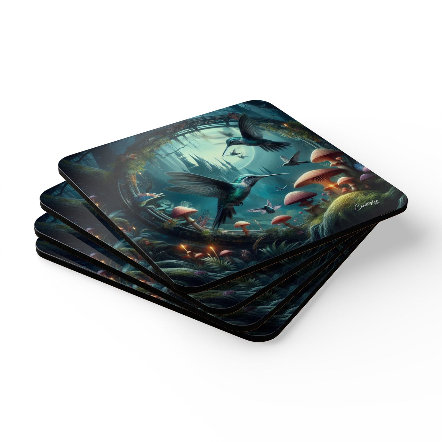 Enchanted Hummingbird Cork Coaster Set - Fantasy Home Décor