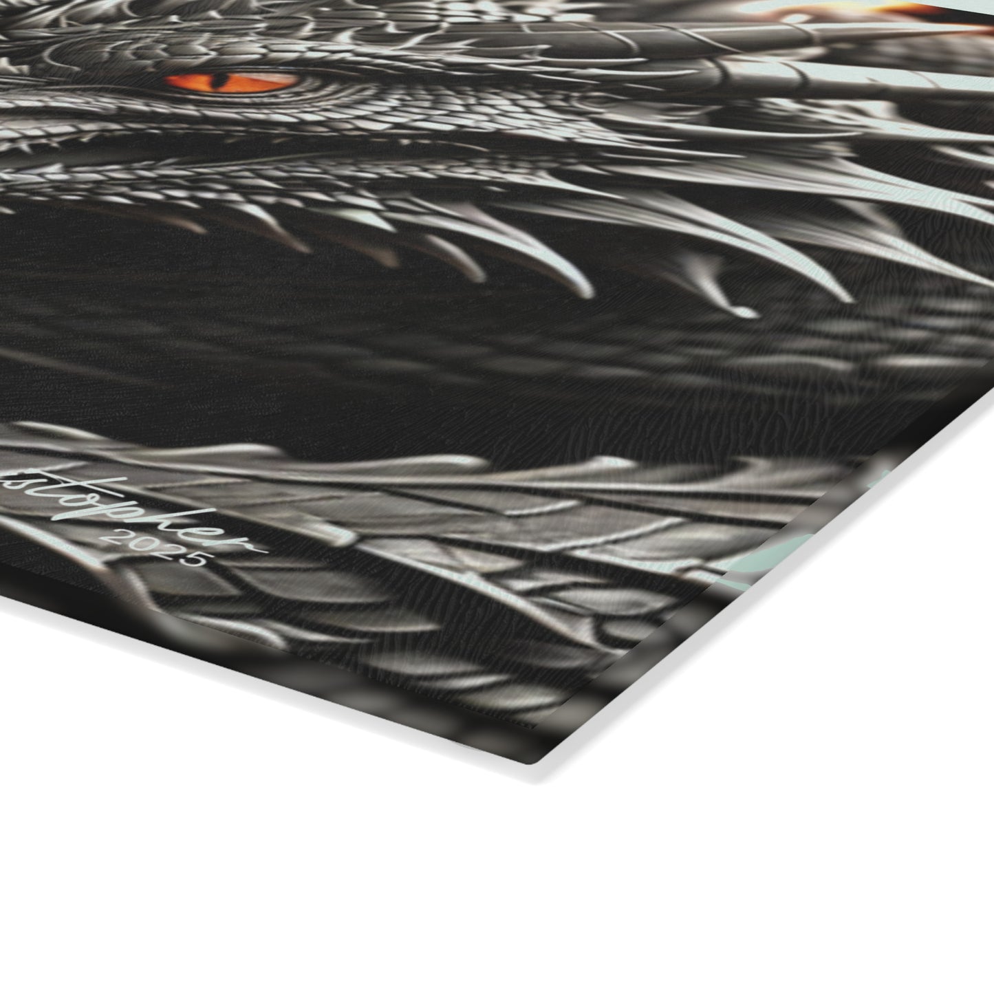 Dragon-Themed Glass Cutting Board, Kitchen Decor, Unique Gift for Chefs, Fantasy Homeware, Gift for Foodies, Dragon Art Cutting Board