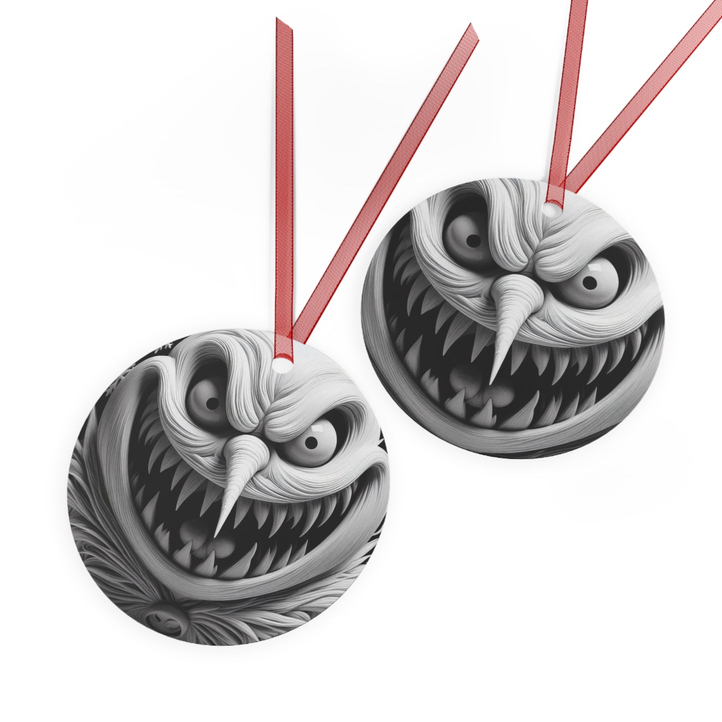 Creepy Grin Metal Ornament — Scary Christmas Bell Decoration