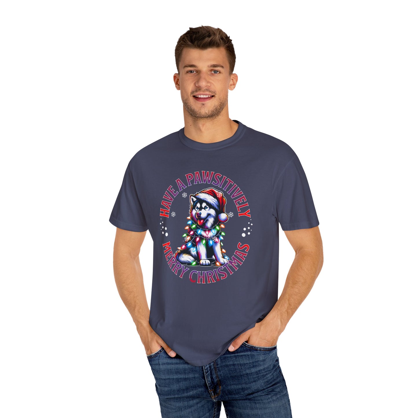 Christmas Husky T-Shirt — "Have a Paws-itively Merry Christmas" Holiday Tee