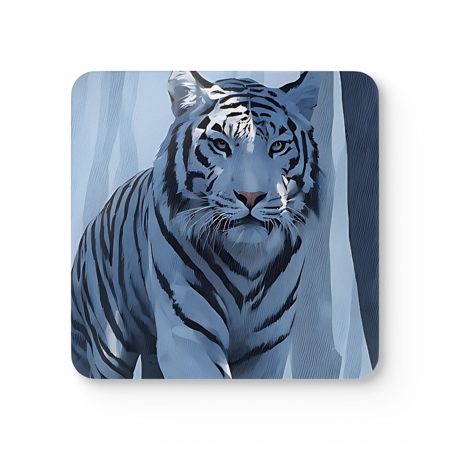 White Tiger Cork Coaster Set — Wildlife Art Drink Coasters (4-Pack)