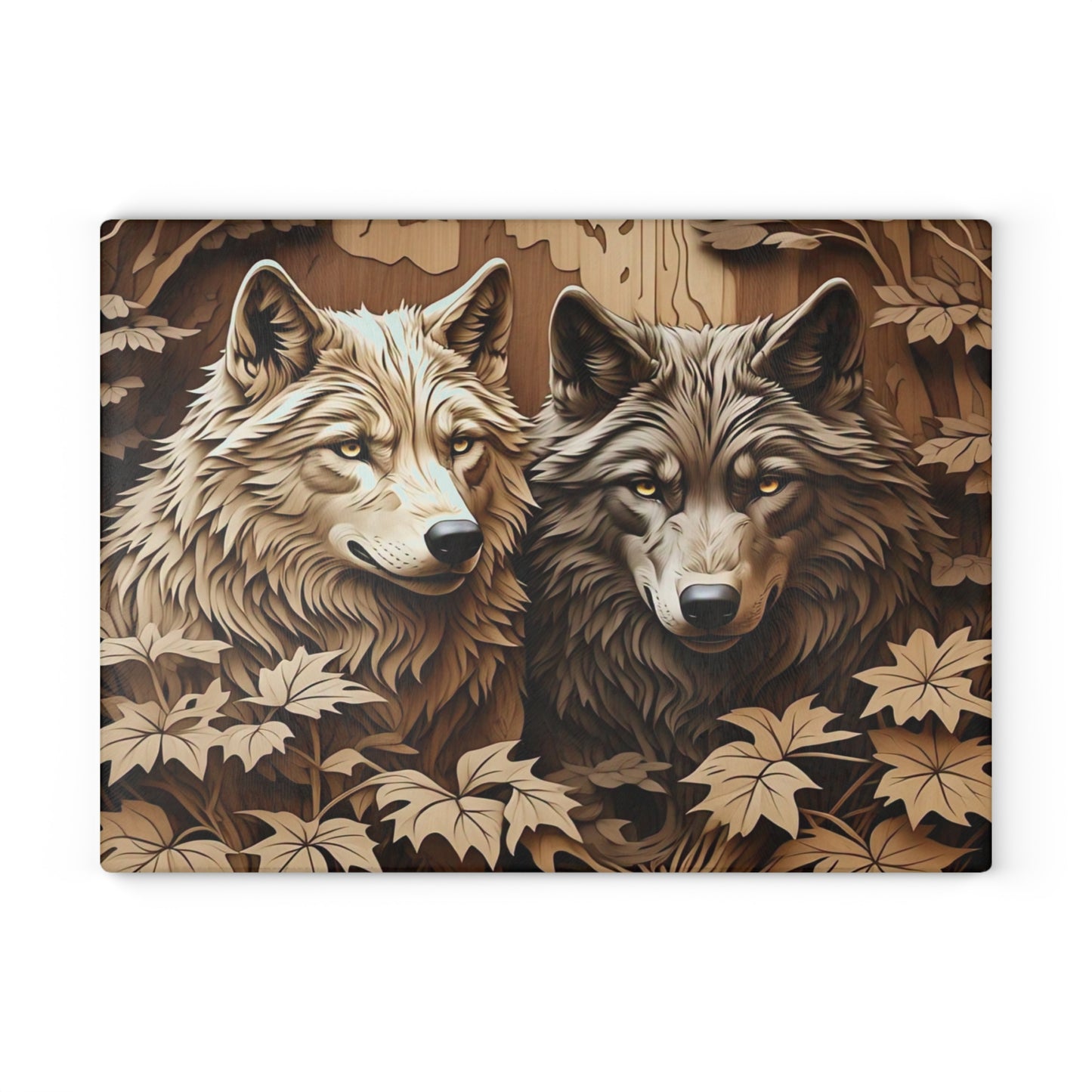 Wolf Family Glass Cutting Board, Kitchen Decor, Rustic Chopping Board, Gift for Nature Lovers, Wildlife Art, Home Cooking