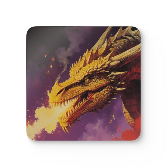 Dragon Fire Cork Coaster Set — Fantasy Dragon Head Drink Coasters (Set of 4)