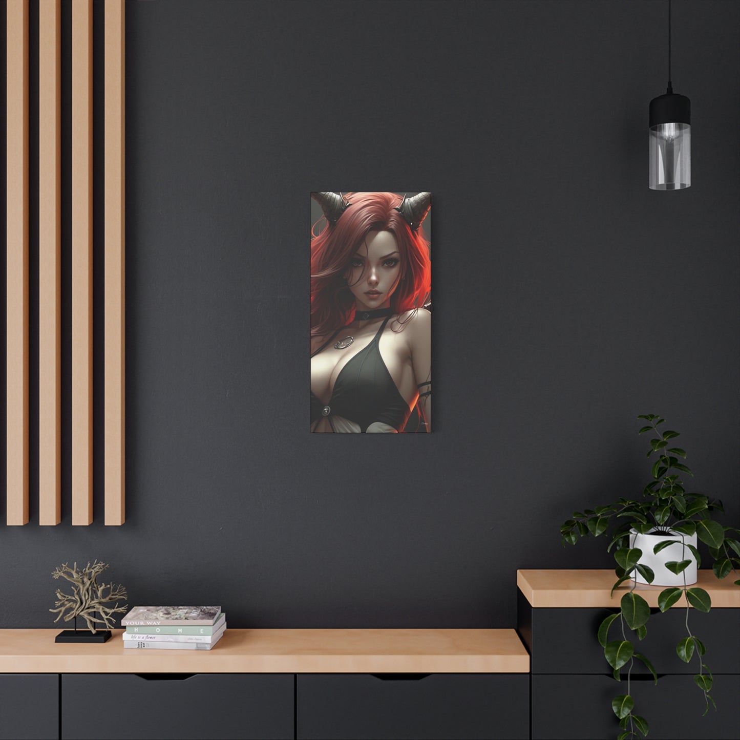 Gothic Fantasy Canvas Art, Demon Girl Wall Decor, Unique Home Decor, Gift for Her, Halloween or Birthday Gift