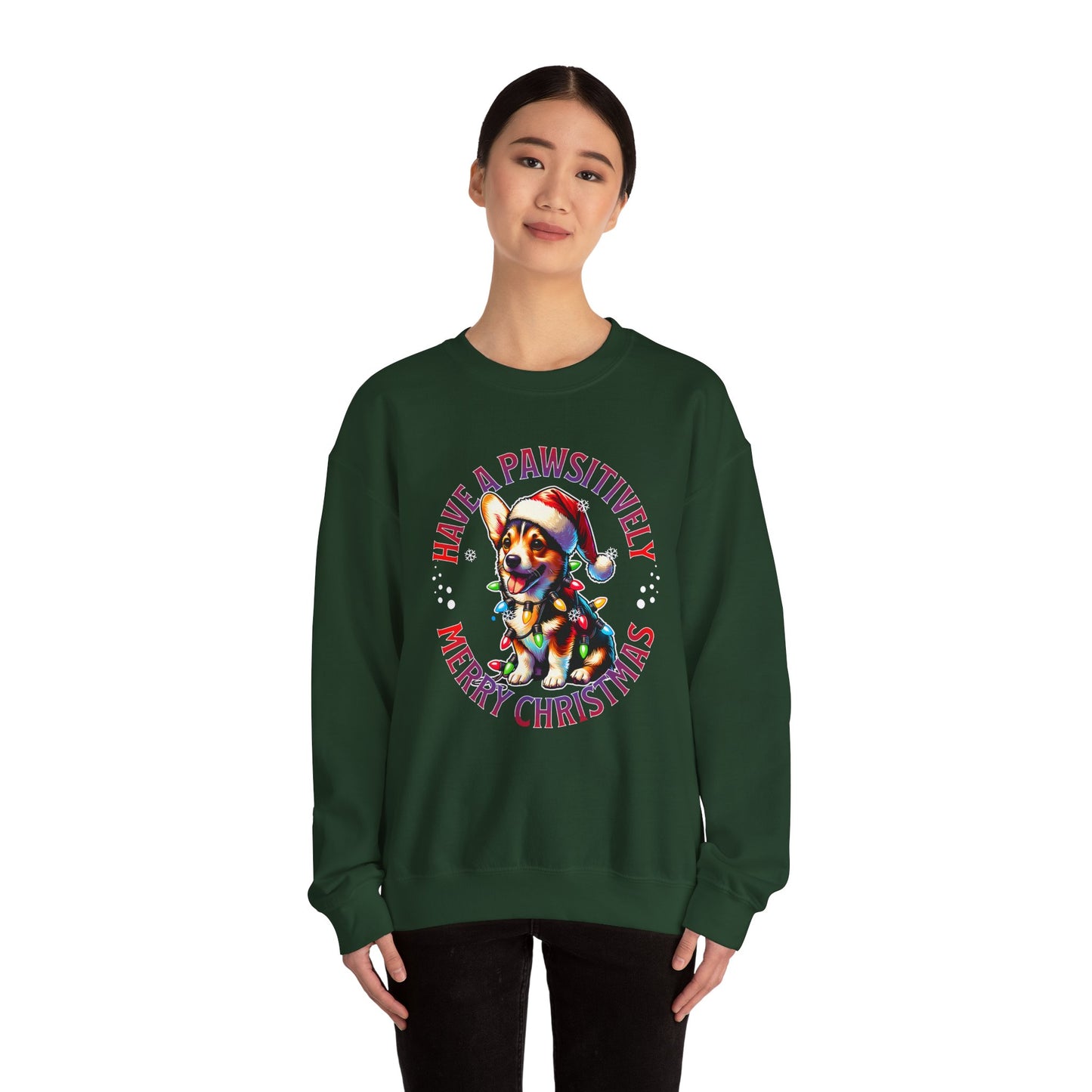 Christmas Corgi Sweatshirt — "Have a Pawsitively Merry Christmas" Holiday Crewneck