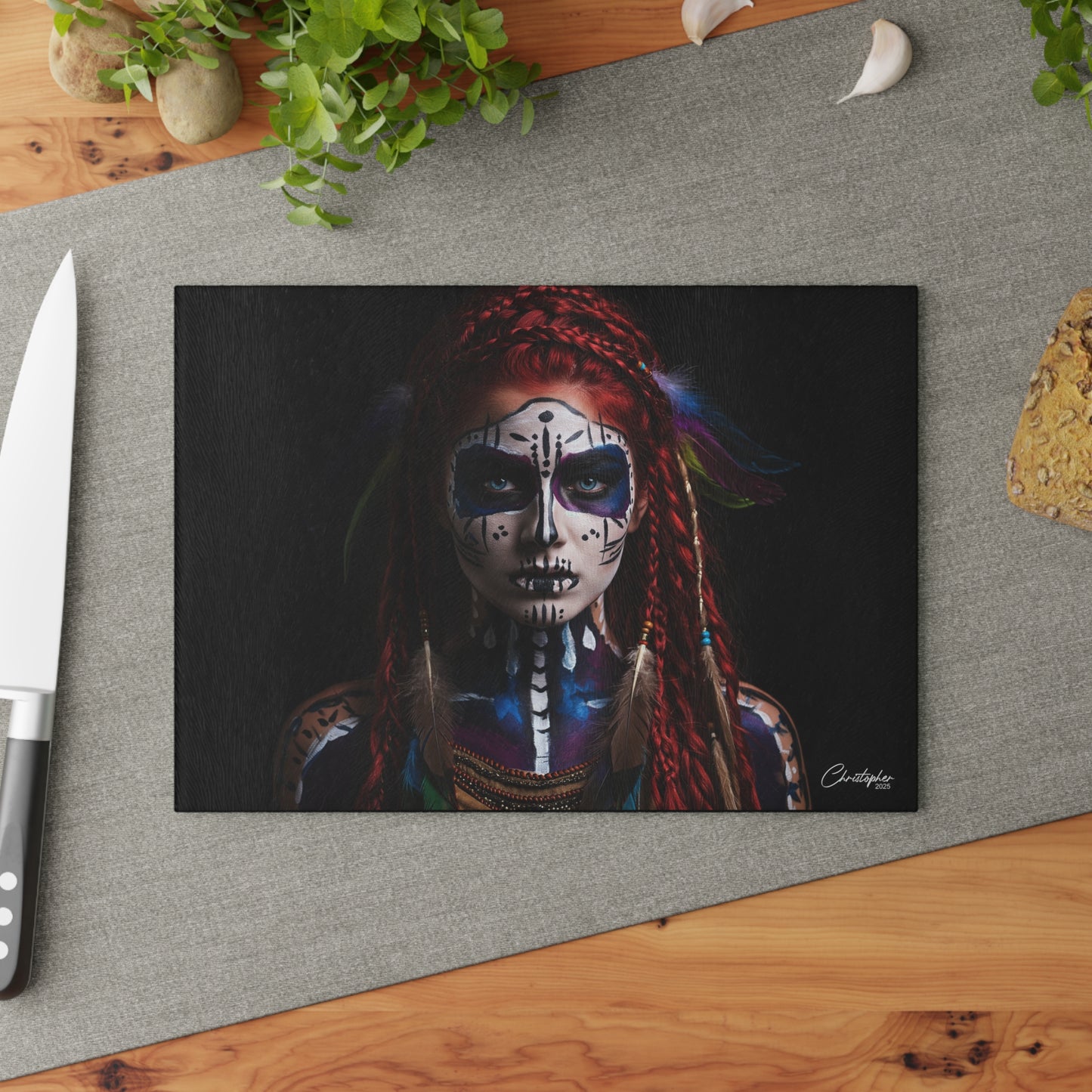 Artistic Glass Cutting Board - Ethnic Goddess Design