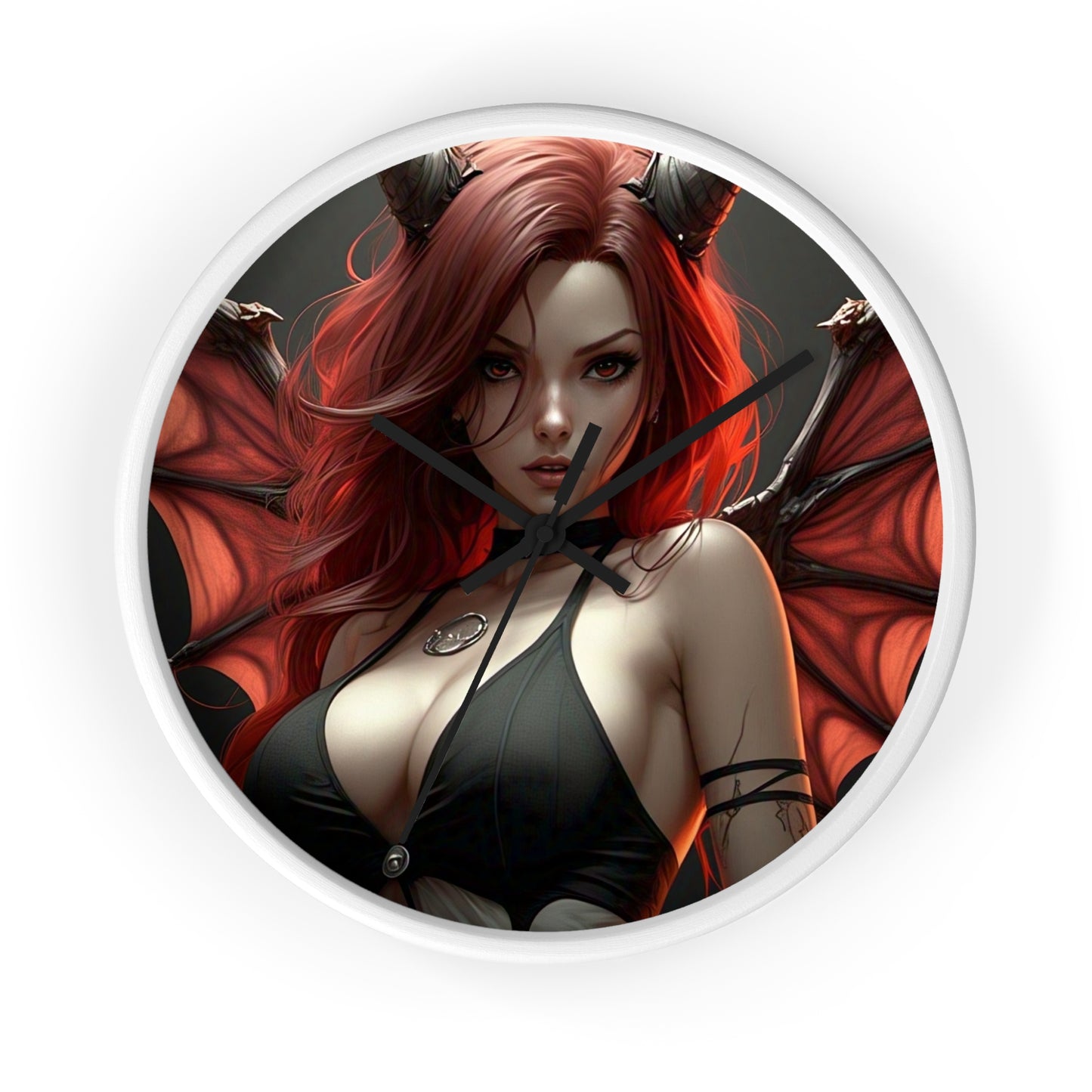 Gothic Fantasy Wall Clock, Unique Home Decor, Dark Aesthetic Clock, Red Haired Art, Gift for Collectors, Halloween Decoration