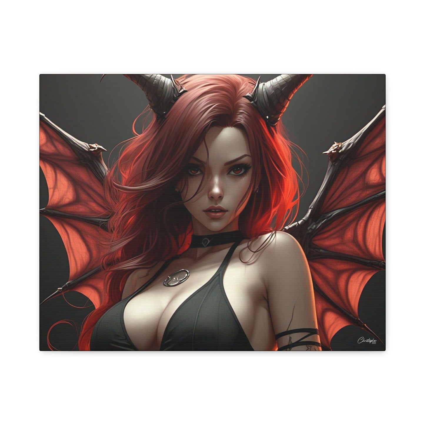 Gothic Fantasy Canvas Art, Demon Girl Wall Decor, Unique Home Decor, Gift for Her, Halloween or Birthday Gift