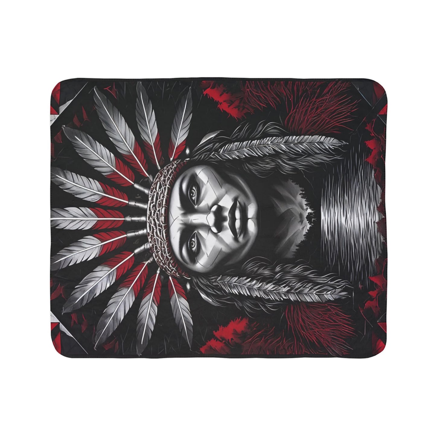 Native Chief Headdress Sherpa Blanket – Bold Tribal Fleece Throw