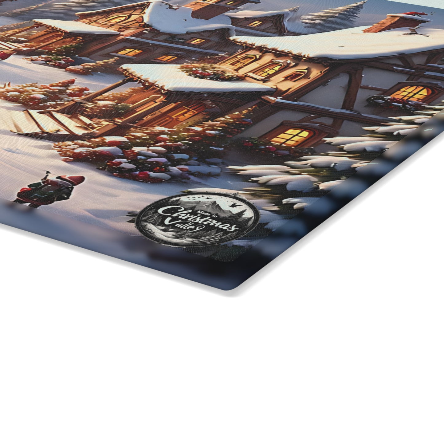 Charming Winter Village Glass Cutting Board, Holiday Kitchen Decor, Unique Gift for Home Chefs, Christmas Celebration, Rustic Style