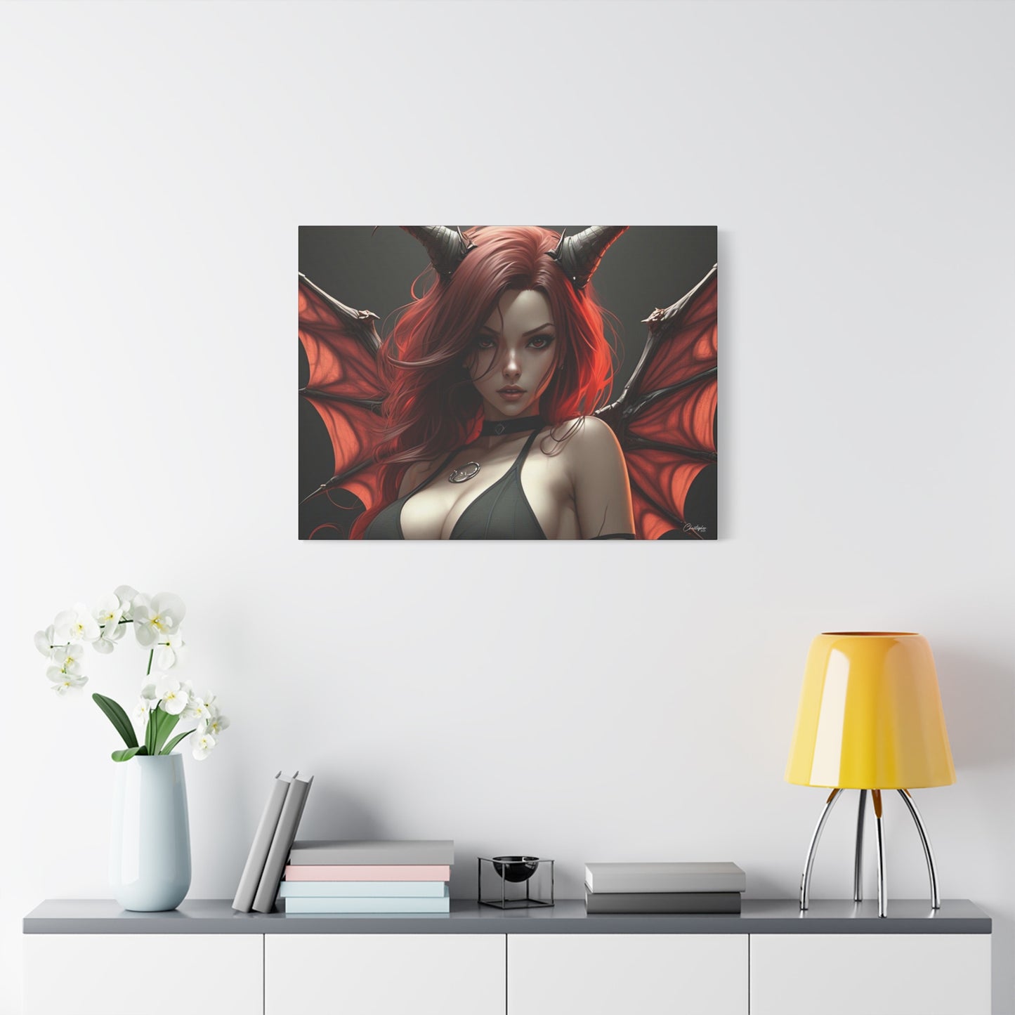 Gothic Fantasy Canvas Art, Demon Girl Wall Decor, Unique Home Decor, Gift for Her, Halloween or Birthday Gift