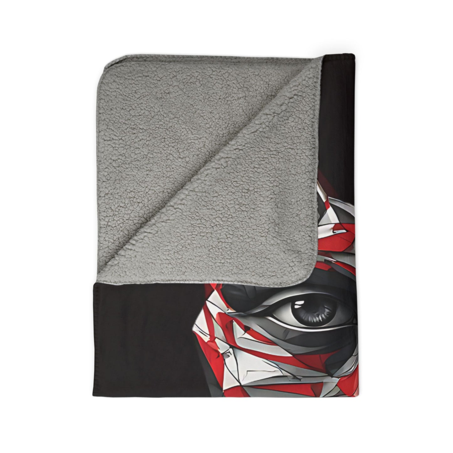Abstract Geometric Face Sherpa Blanket — Red & Black Tribal Mask Art Throw