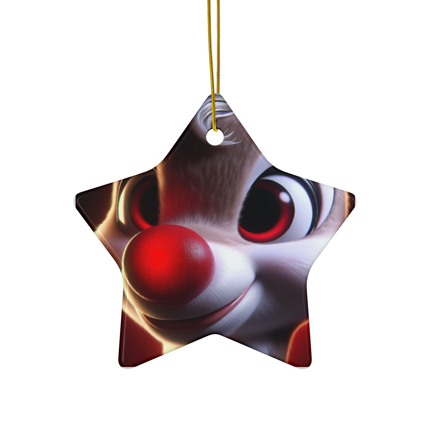 Rudolph Reindeer Ceramic Ornament — Round Double-Sided Holiday Decor