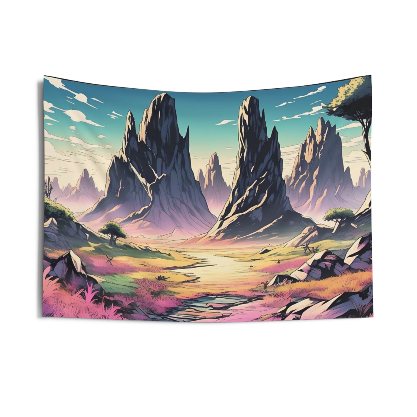 Surreal Mountain Landscape Tapestry — Vibrant Fantasy Wall Art for Bedrooms & Living Rooms