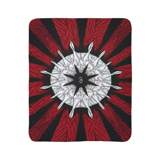 Compass Rose Fleece Sherpa Blanket — Gothic Red & Black Nautical Mandala