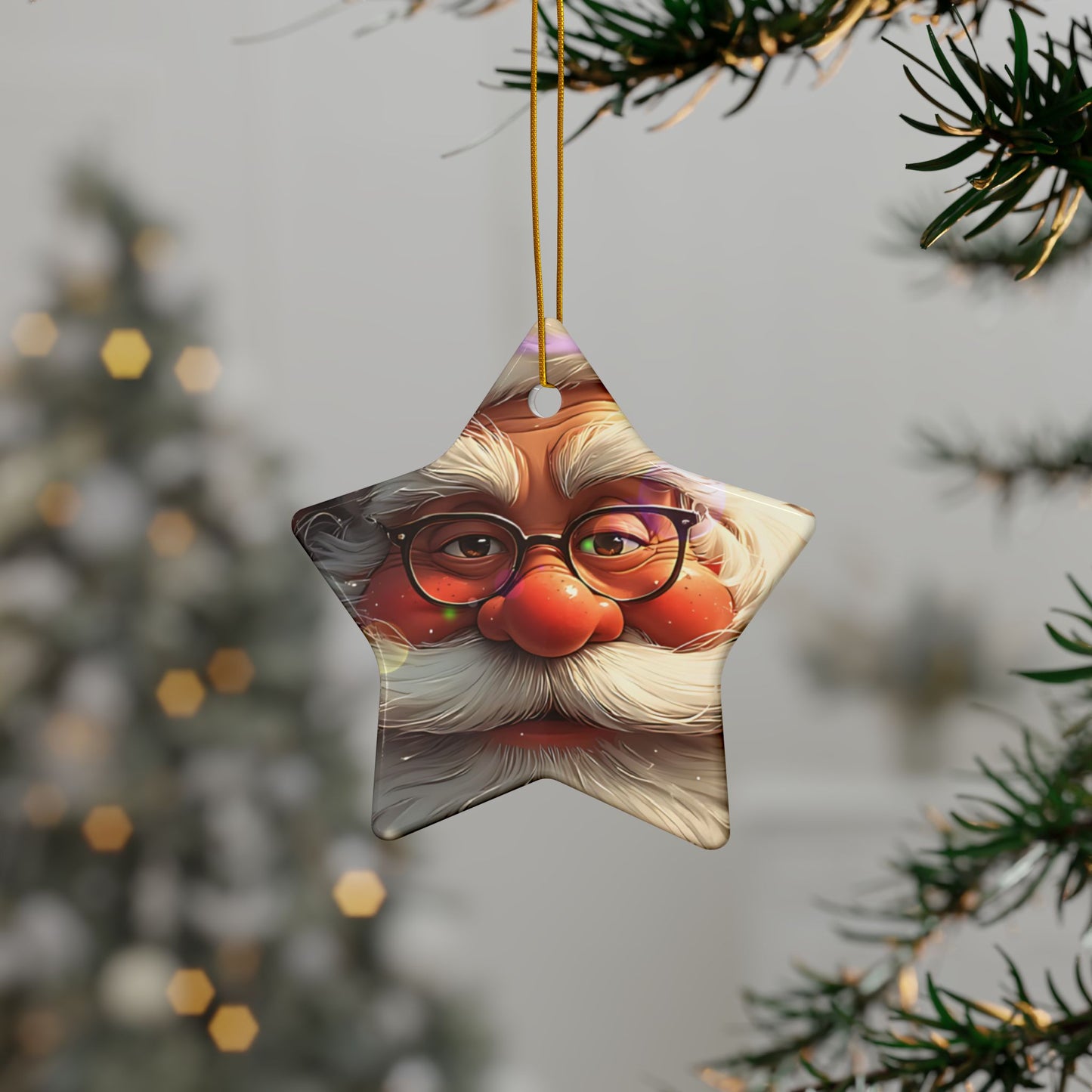 Santa Face Ceramic Ornament — Round Double-Sided Christmas Tree Decor (Personalizable, Pack Options)