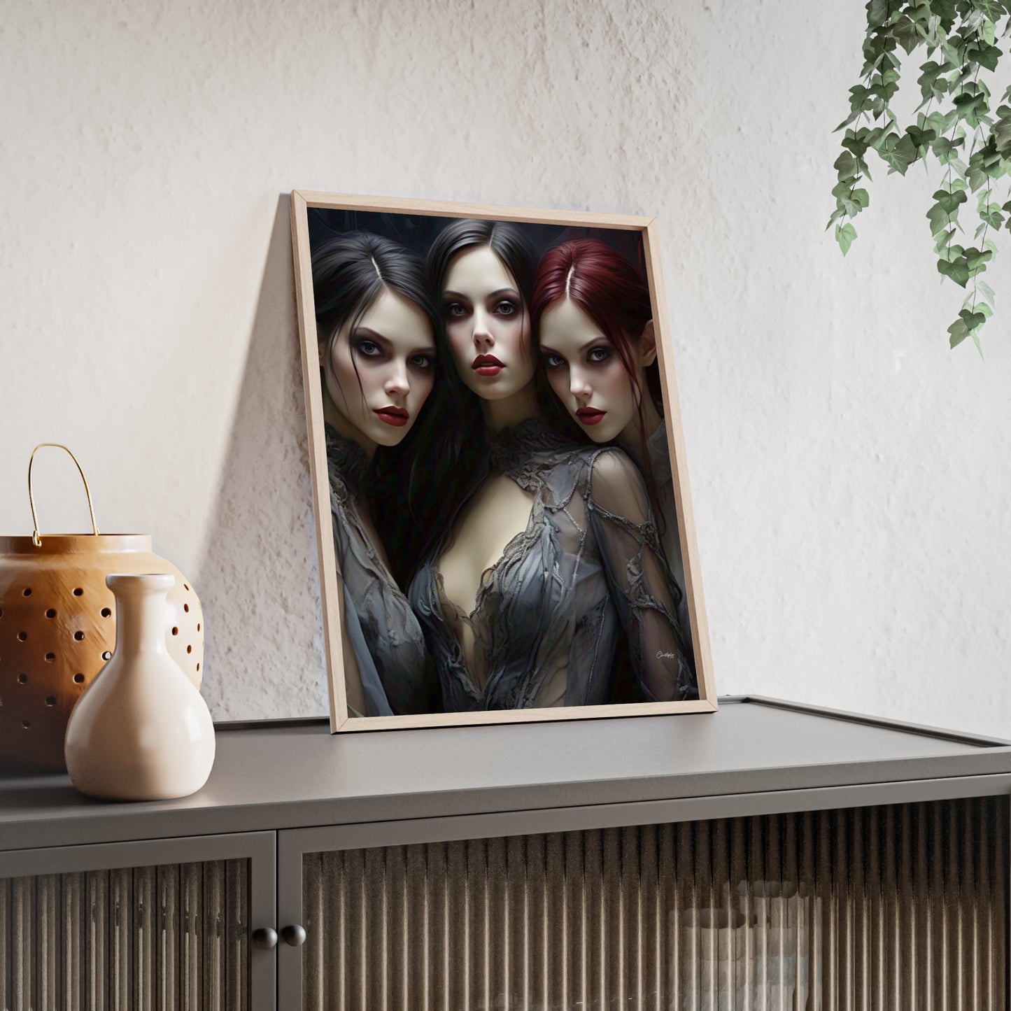 Eerie Fantasy Art Posters with Wooden Frame, Gothic Home Decor, Unique Wall Art, Gift for Art Lovers, Halloween Decoration, Witchy Style