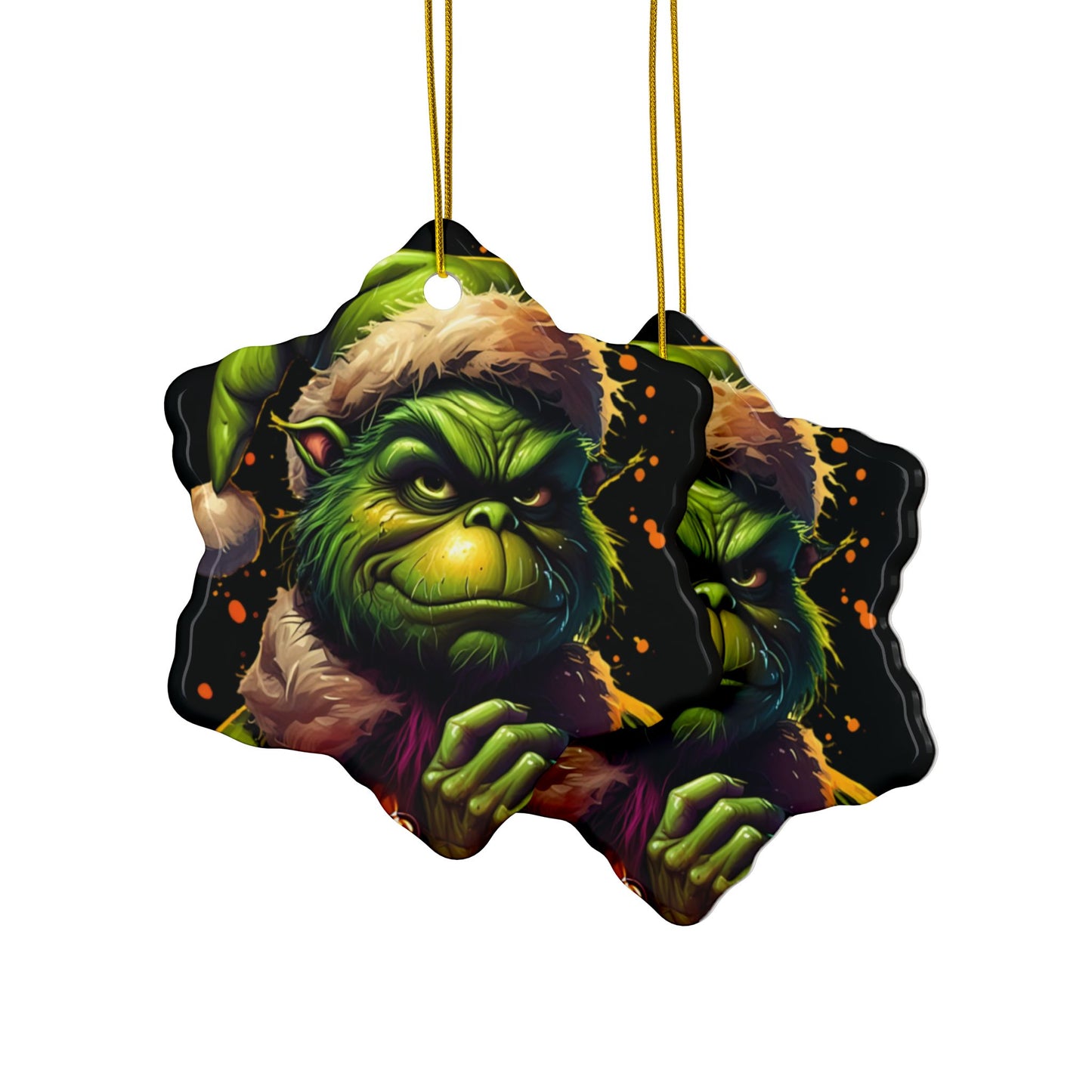 Grumpy Grinch Ceramic Ornament — Double-Sided Christmas Tree Decoration