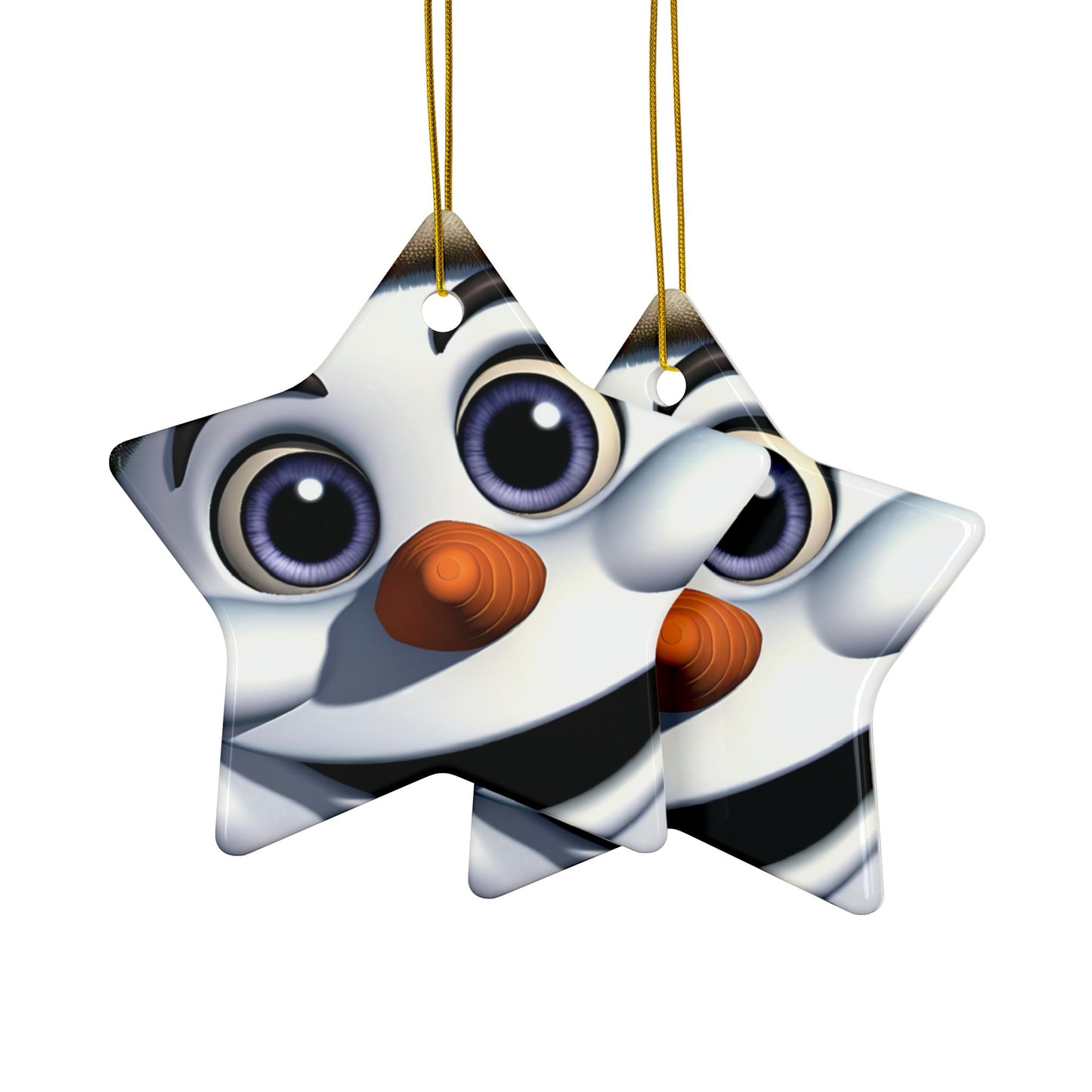 Snowman Face Ceramic Ornament — Cute Holiday Tree Decoration, Double-Sided