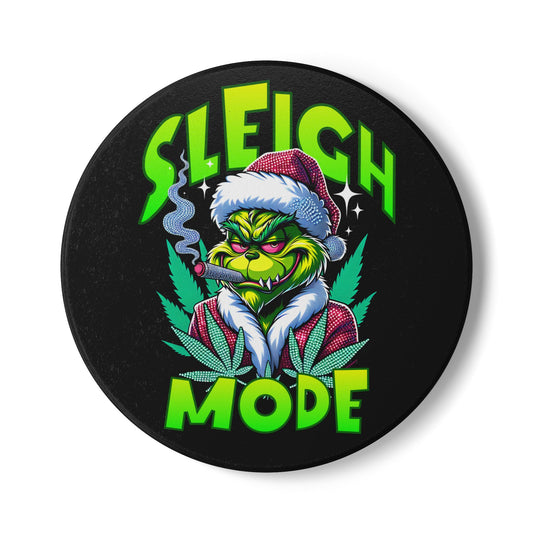 Sleigh Mode Ceramic Coaster — Grinch Santa with Cannabis Holiday Coaster
