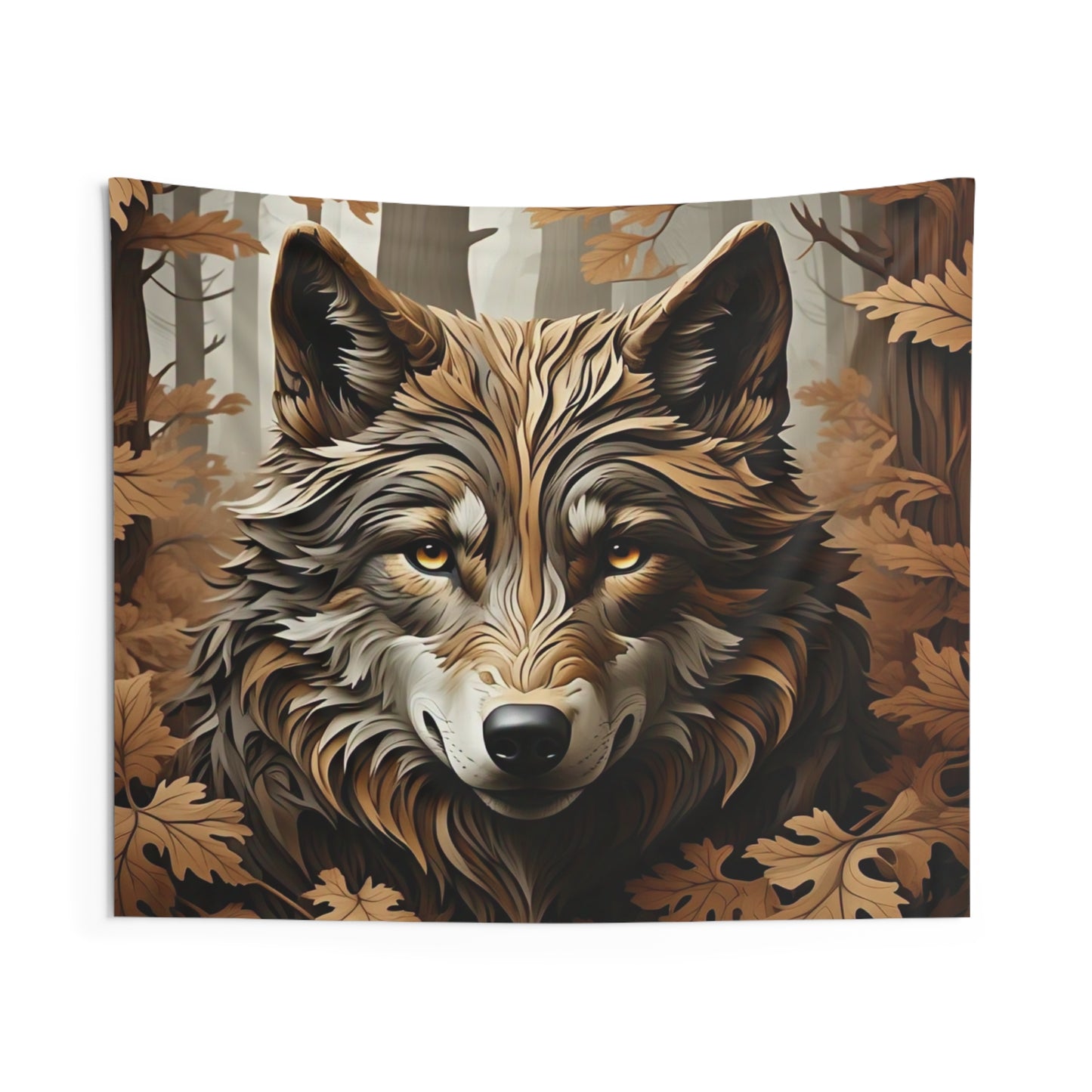 Wolf Forest Tapestry — Autumn Woodland Wall Hanging
