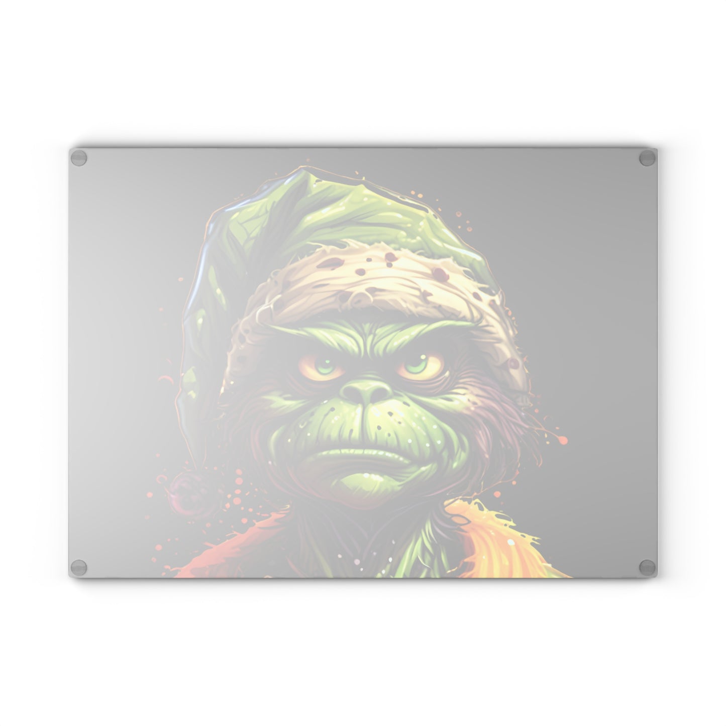Glass Cutting Board — Grumpy Grinch Face Holiday Kitchen Decor