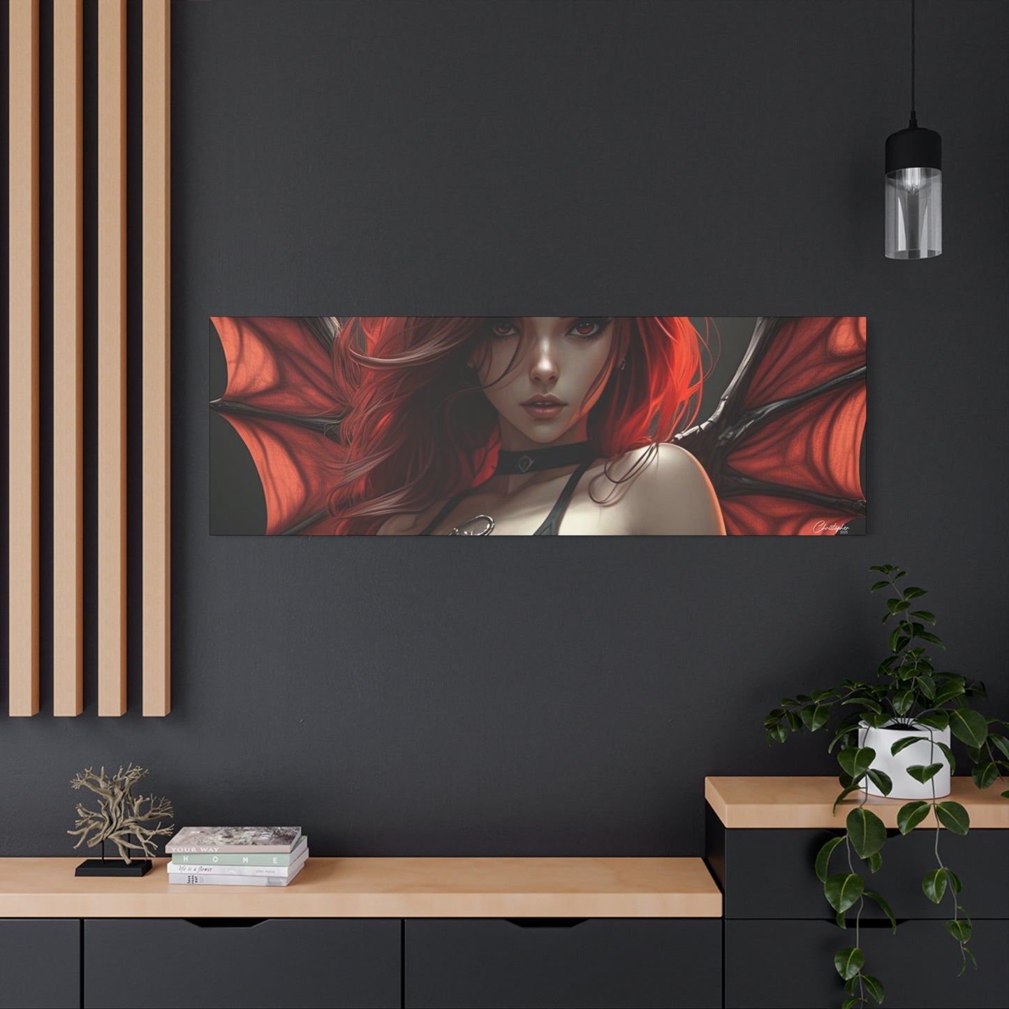 Gothic Fantasy Canvas Art, Demon Girl Wall Decor, Unique Home Decor, Gift for Her, Halloween or Birthday Gift