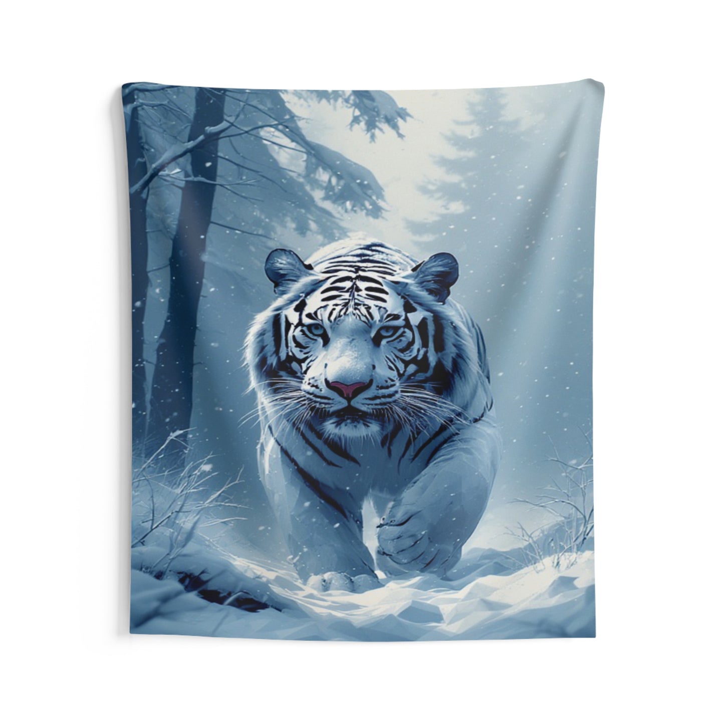 Snow Tiger Tapestry — Majestic Winter White Tiger Wall Art