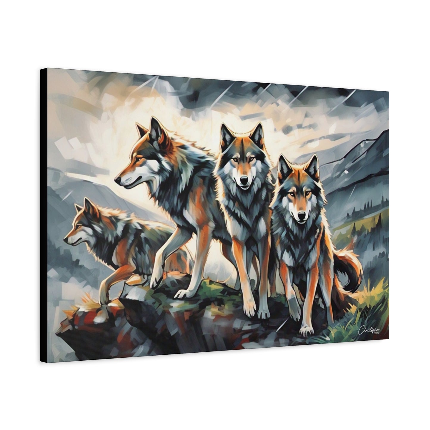 Wolf Family Matte Canvas Art, Home Decor, Animal Lovers Gift, Nature Wall Art, Wildlife Art Print, Outdoor Enthusiasts Decor