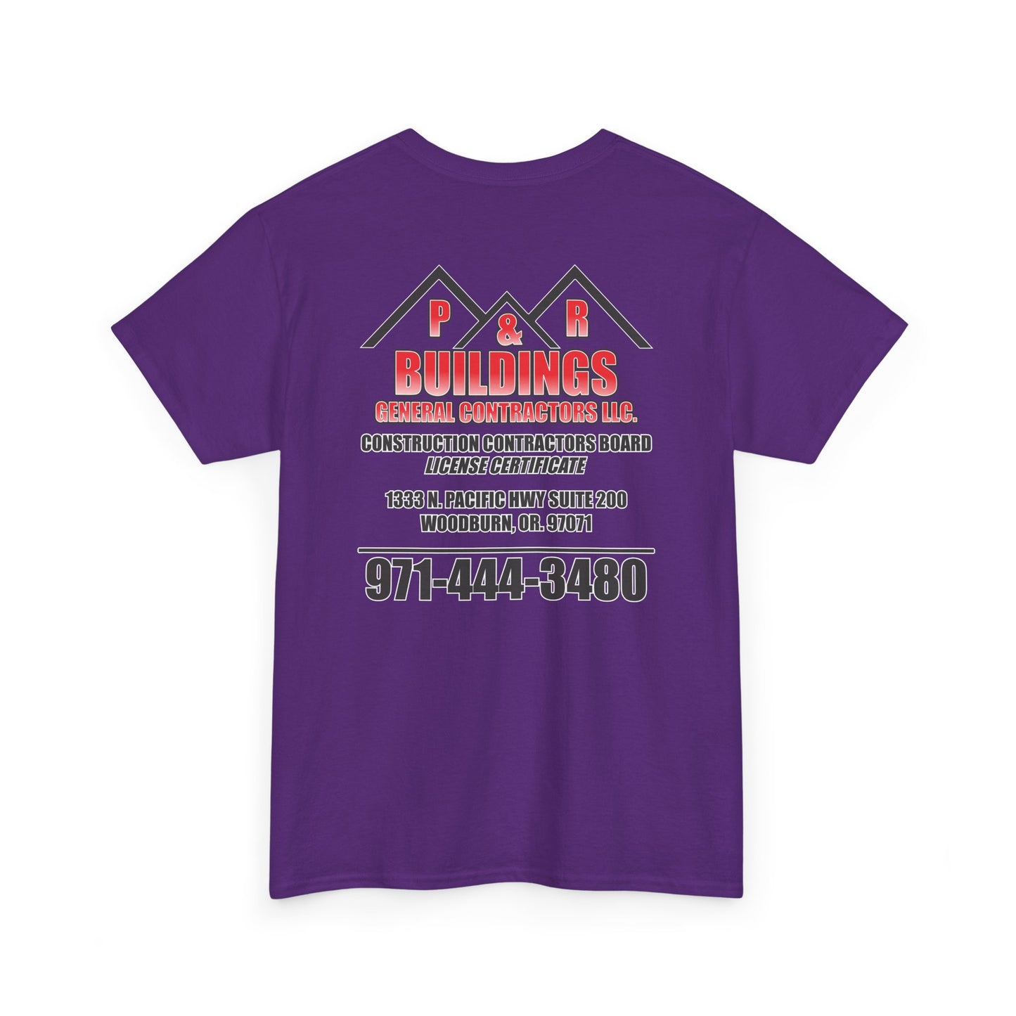 P&R BUILDINGS Logo Tee — Built Kings Contractor T‑Shirt (Phone & License Info on Back)