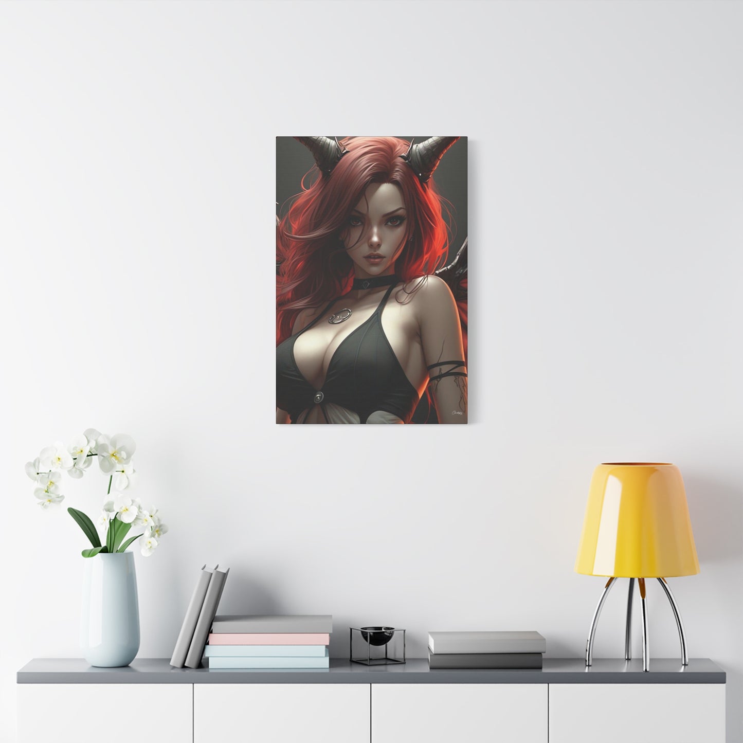 Gothic Fantasy Canvas Art, Demon Girl Wall Decor, Unique Home Decor, Gift for Her, Halloween or Birthday Gift