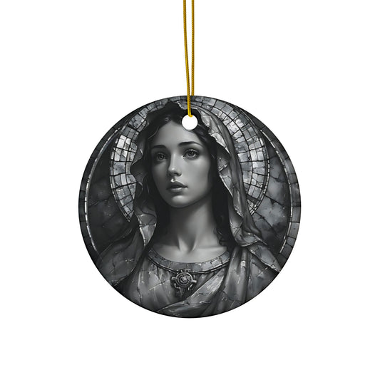 Virgin Mary Ceramic Ornament — Two-Sided Religious Christmas Keepsake