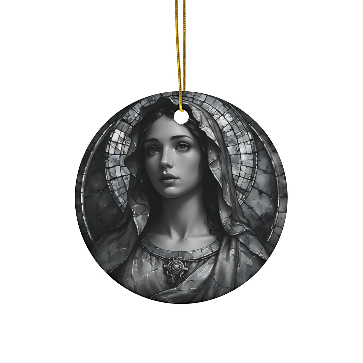 Virgin Mary Ceramic Ornament — Two-Sided Religious Christmas Keepsake