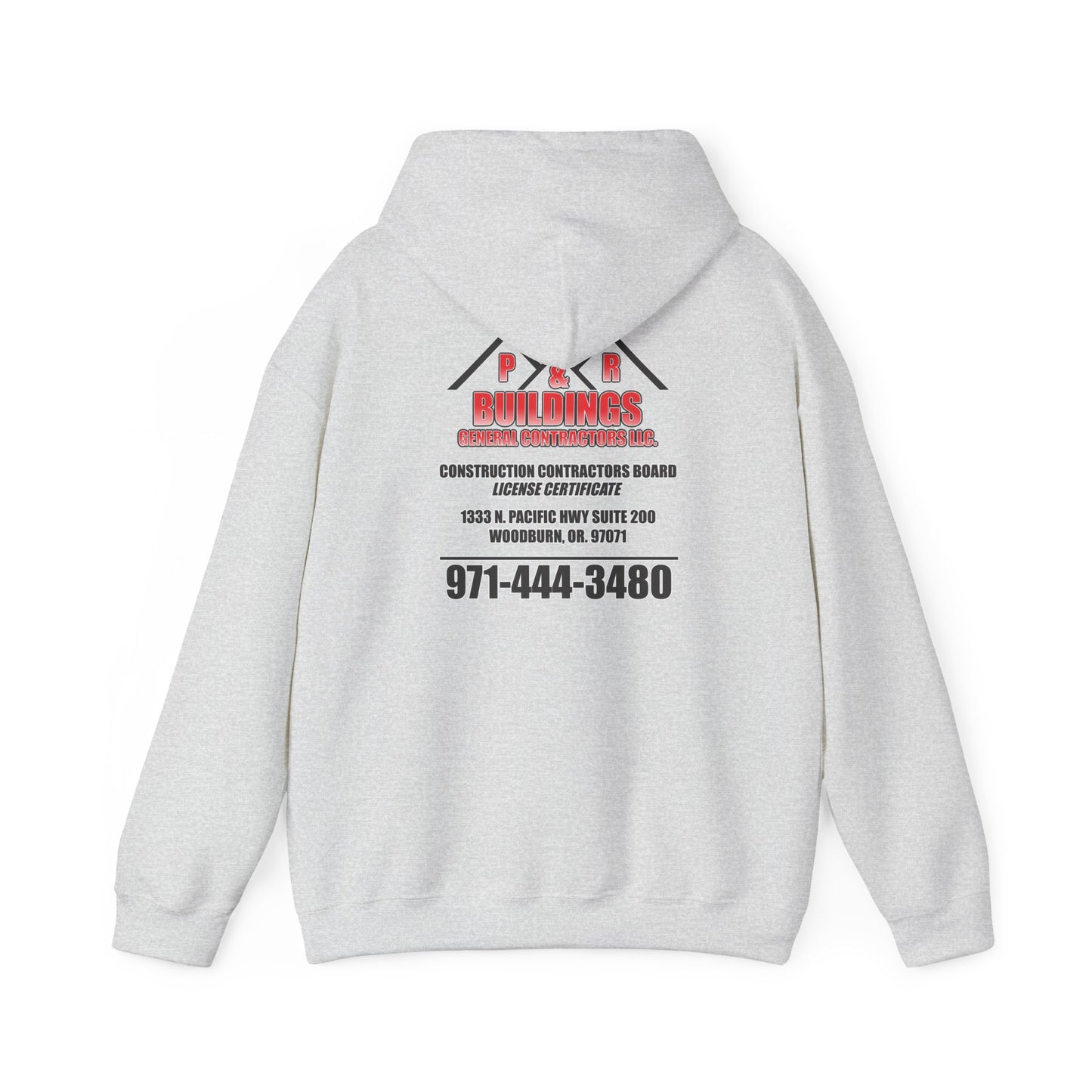 P&R Buildings Logo Hoodie — Custom Contractor License & Phone Number