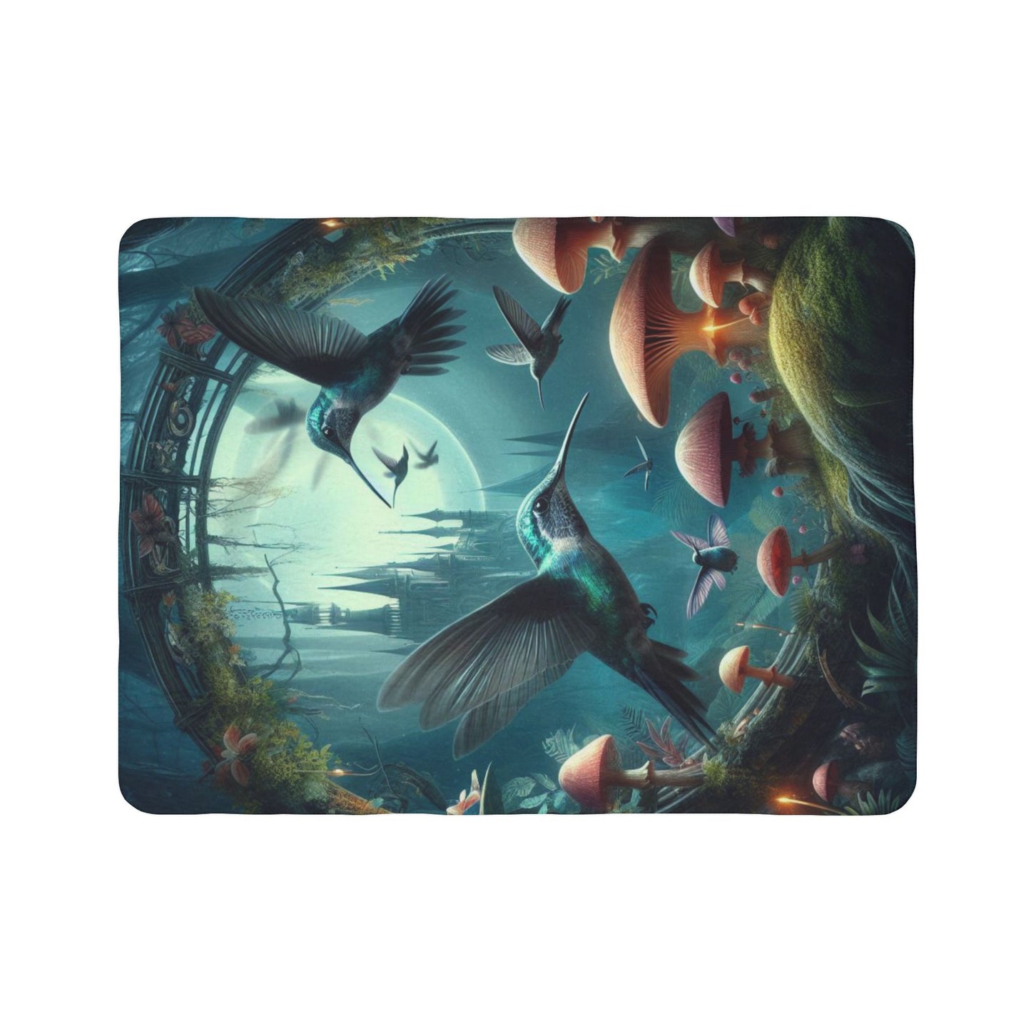 Magical Hummingbird Fleece Sherpa Blanket - Cozy Gift for Nature Lovers, Home Décor, Comfortable Throw, Boho Accent